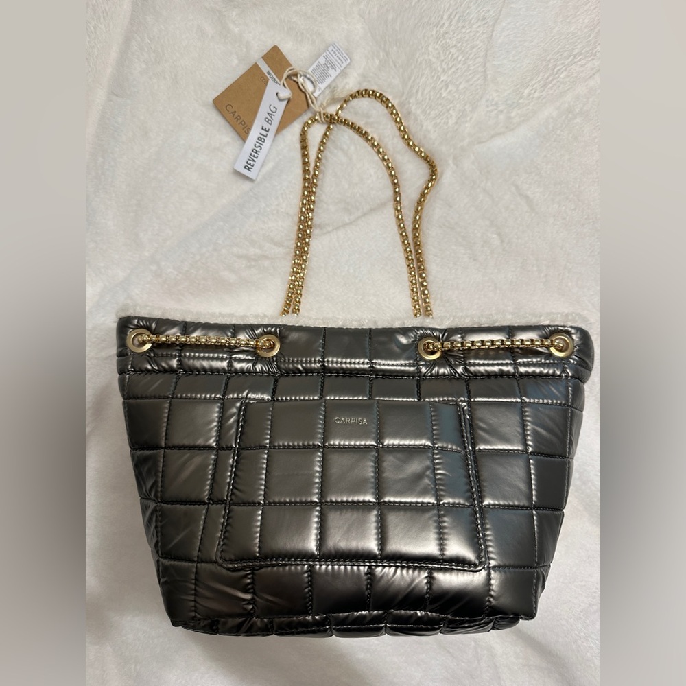 Carpisa Reversible Silver Quilted Women's Italian Purse Bag from Italy